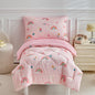 DuShow Floral 4 Piece Girls Toddler Bed Comforter Set Pink Flower Reversible Toddler Bedding Set Soft Baby Crib Bed Sheets Set in a Bag | Include Quilt Comforter,Flat Sheet,Fitted Sheet,Pillowcase