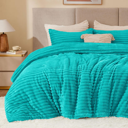 BEDELITE Fleece Queen Comforter Set, Fluffy Bed Set, Pink