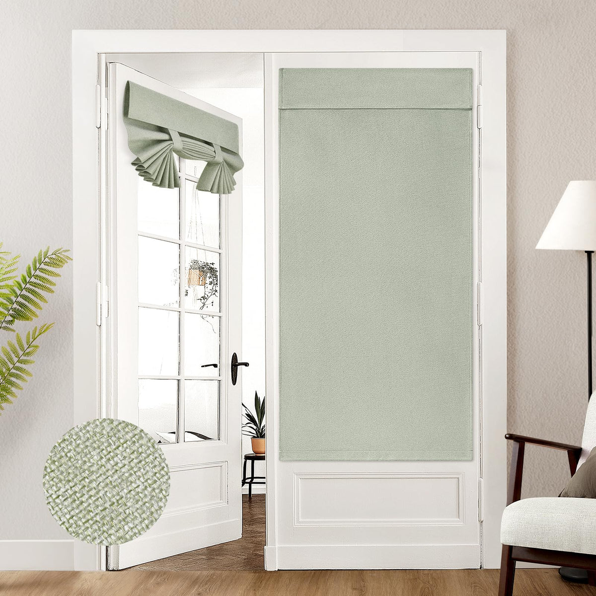HOMEIDEAS 100% Blackout Linen Door Curtains for French Door 26x68 Inch