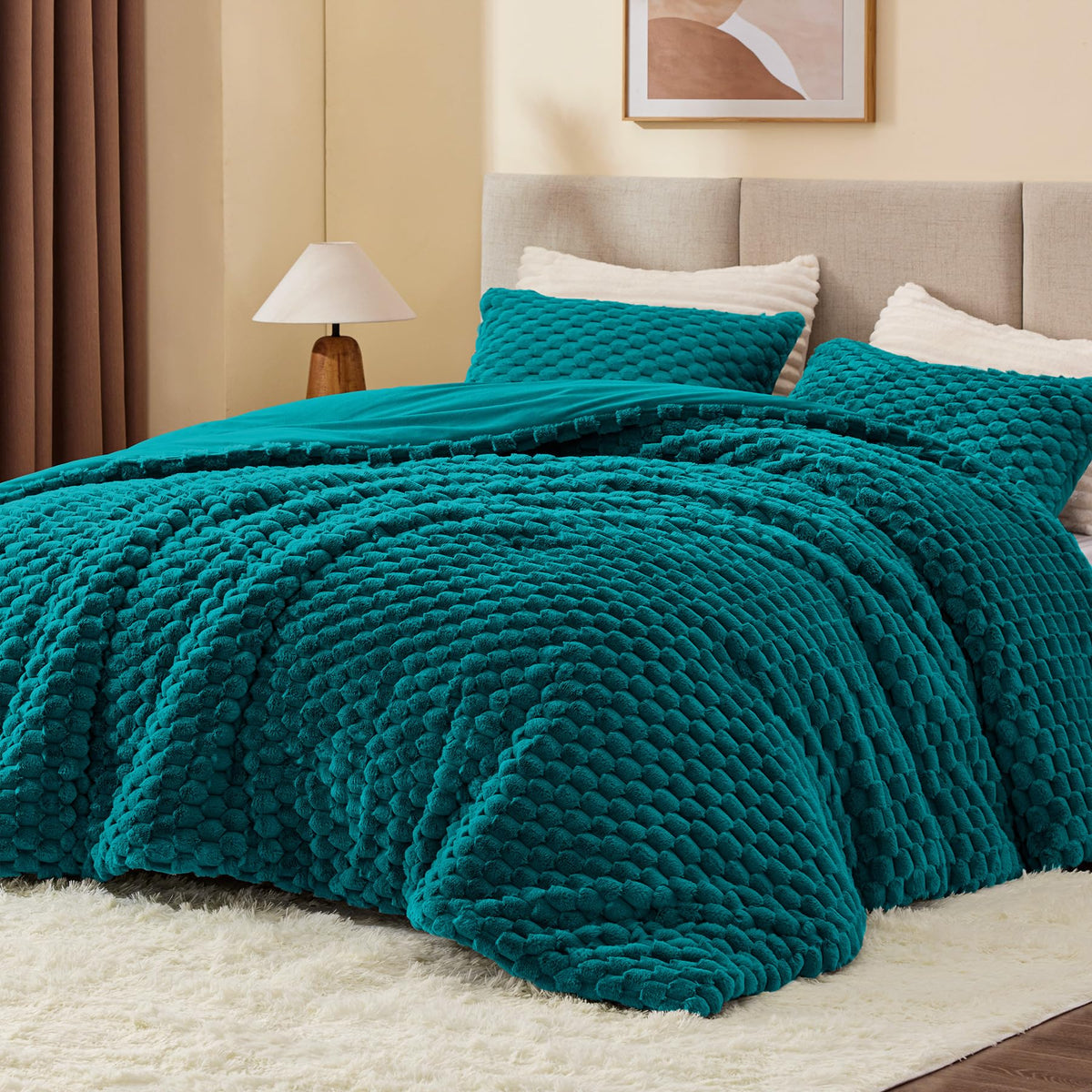 BEDELITE Fluffy Queen Comforter Set, Dark Grey Fleece Bed Set 3 Pieces