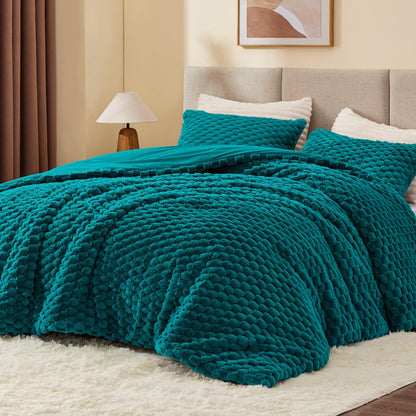 BEDELITE Fluffy Queen Comforter Set, Dark Grey Fleece Bed Set 3 Pieces