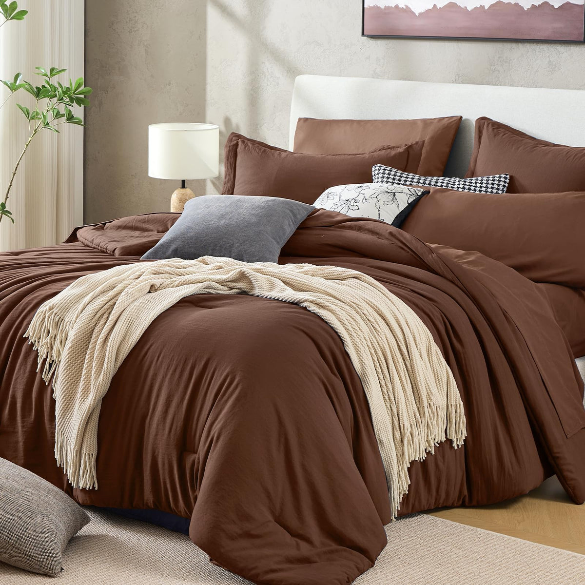 Sasttie Navy Blue Queen Comforter Set 7-Piece, Pre-Washed Bed in a Bag