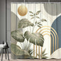 Bondjos Abstract Geometric Botanical Shower Curtain Mid Century Boho Tropical Gold Geometric Monstera Leaf Modern Minimalist Bathroom Curtain Modern Aesthetic Bath Accessories Art Home Decor