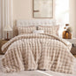 YIKUSH Queen Faux Fur Soft Comforter Set, Fluffy Linen Rabbit Fur Comforter