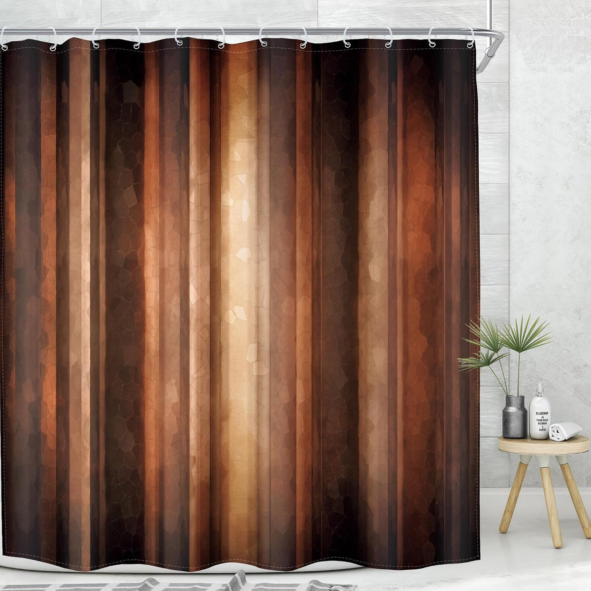 Rustic Brown Striped Shower Curtain Abstract Ombre Vintage Modern Masculine
