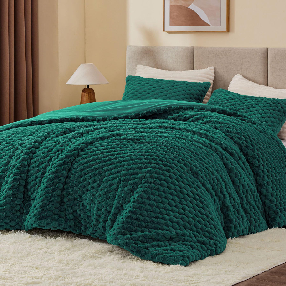 BEDELITE Fluffy Queen Comforter Set, Dark Grey Fleece Bed Set 3 Pieces
