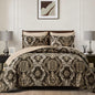 WONGS BEDDING Black Comforter Set Queen Size, Gold Damask Texture 7 Pieces Bed in a Bag Microfiber Comforter Bedding Sets -1 Comforter, 1 Flat Sheet, 1 Fitted Sheet, 2 Pillow Shams, 2 Pillowcases