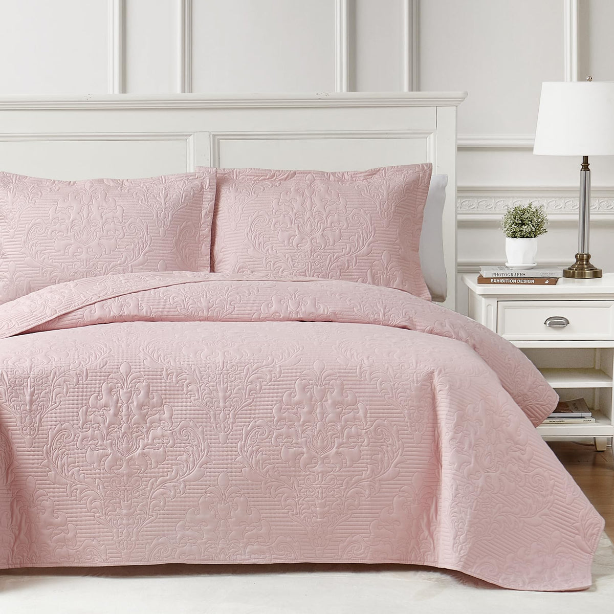 Hansleep Queen Quilt White Quilts Queen Size 3 Pieces (1 Quilt, 2 Shams)