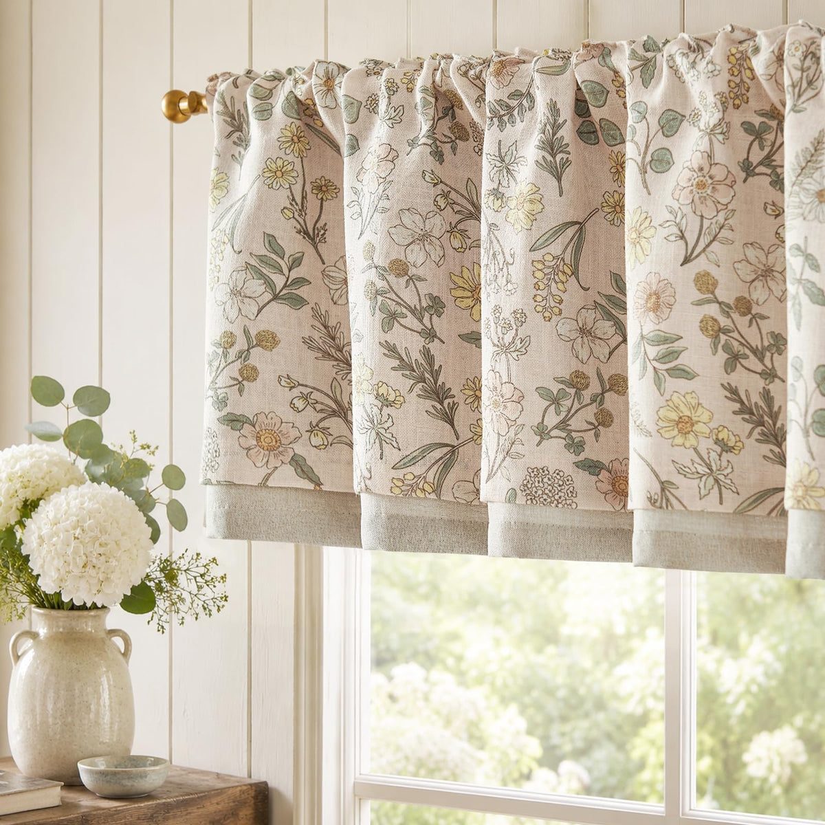 jinchan Linen Valance Curtain Farmhouse 16 Inch 1 Panel Blue on Beige