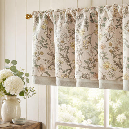 jinchan Linen Valance Curtain Farmhouse 16 Inch 1 Panel Blue on Beige