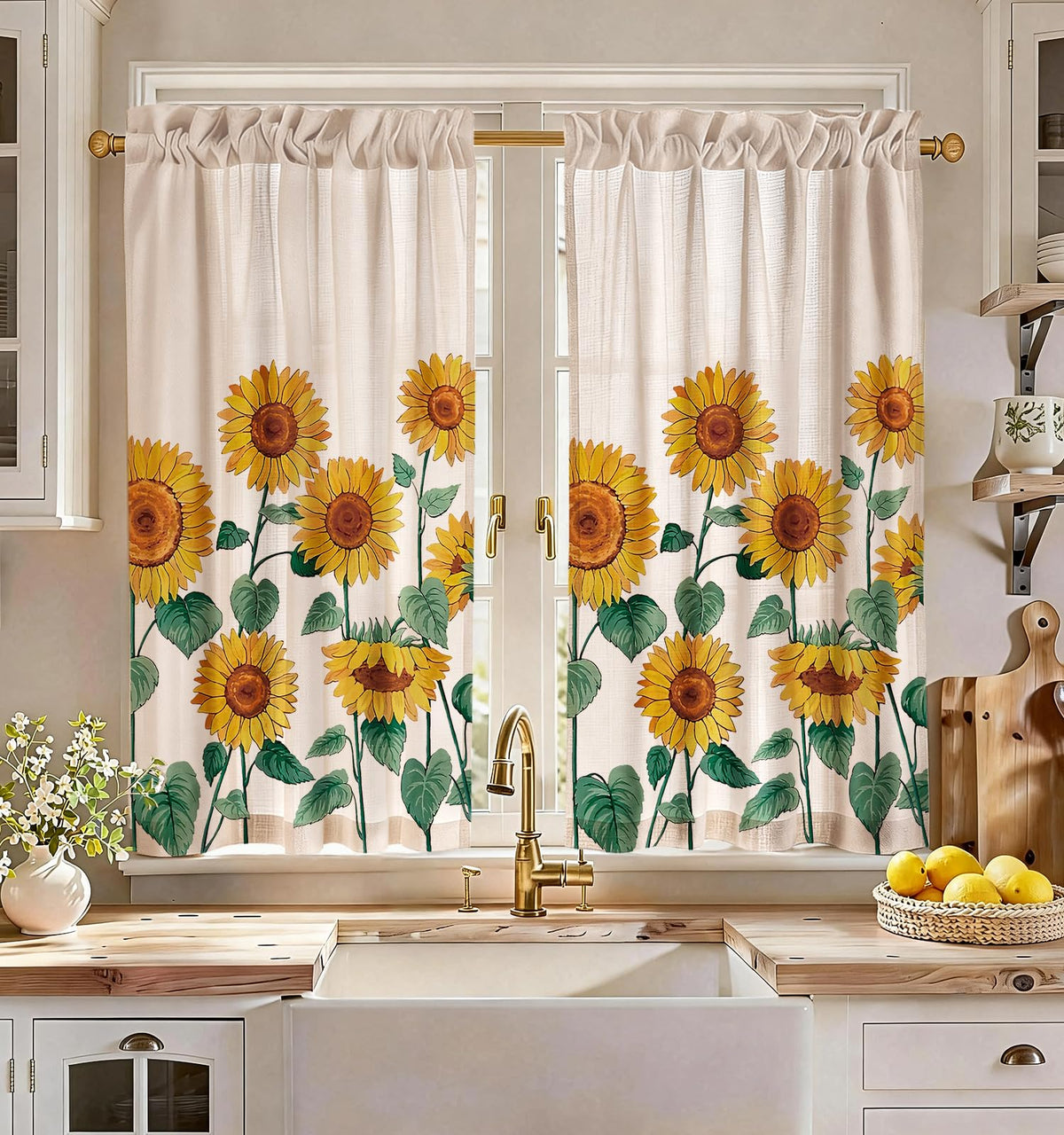 Miss Adola 36 Inch Length Kitchen Tier Curtains Pumpkin Leaf Cafe Curtains