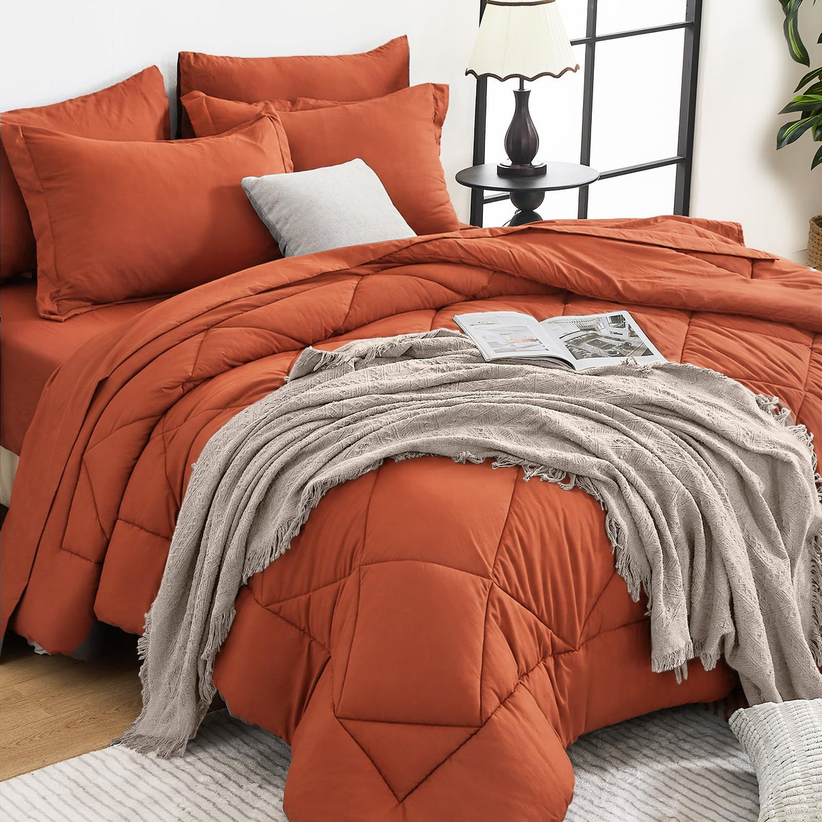HEVUMYI 7-Piece Queen Comforter Set, Dark Grey Bed in a Bag
