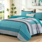 WONGS BEDDING Grey Queen Size Quilt Set, Boho Striped Bedspread