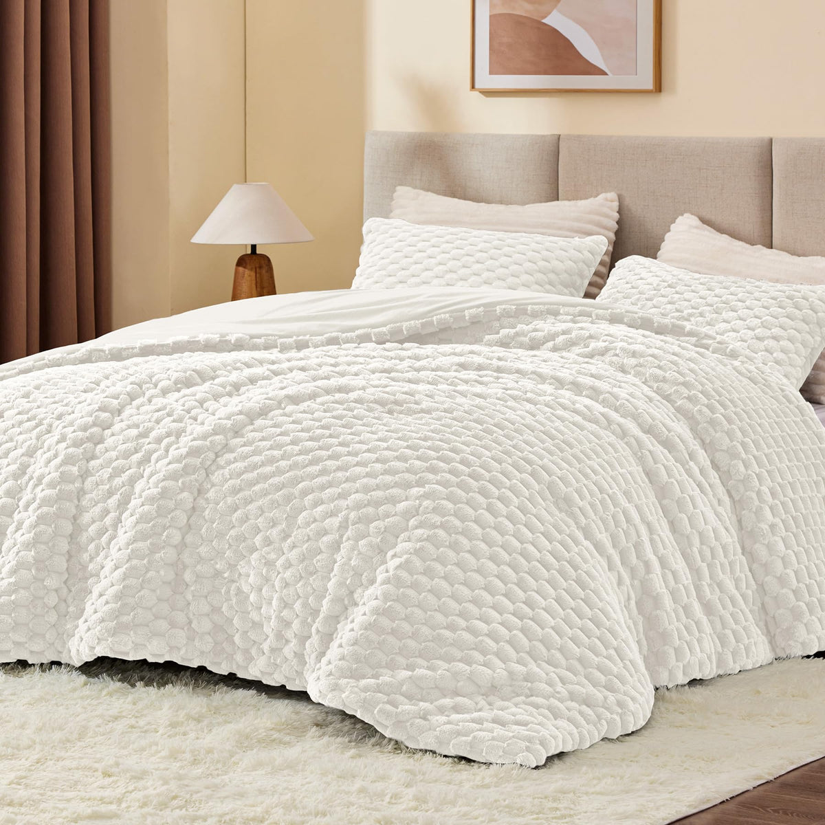 BEDELITE Fluffy Queen Comforter Set, Dark Grey Fleece Bed Set 3 Pieces