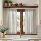 jinchan Linen Striped Tier Curtains for Kitchen Windows Green 26 x 24 inch