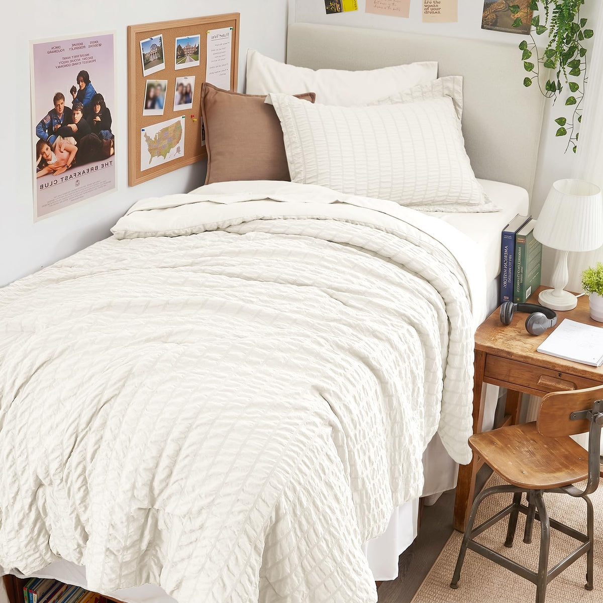 Queen Comforter Set - 7PCS Bed in a Bag, Seersucker Bedding Set, Dark Grey