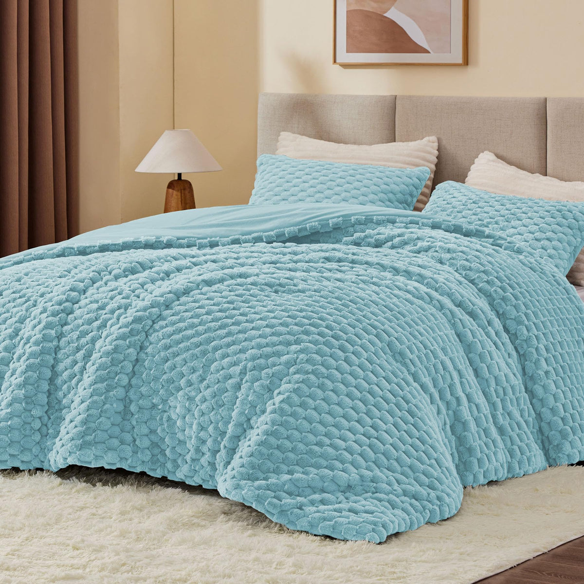 BEDELITE Fluffy Queen Comforter Set, Dark Grey Fleece Bed Set 3 Pieces
