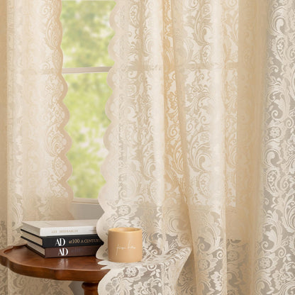 ALIGOGO Short White Lace Kitchen Curtains 36 Length 2 Panels W26 x L36 Inch