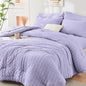 Queen Comforter Set - 7PCS Bed in a Bag, Seersucker Bedding Set, Beige
