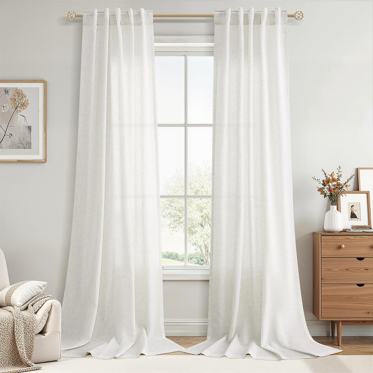 Nanspring Linen Kitchen Window Curtains Over Sink for Cafe 36x36 Inch Cream
