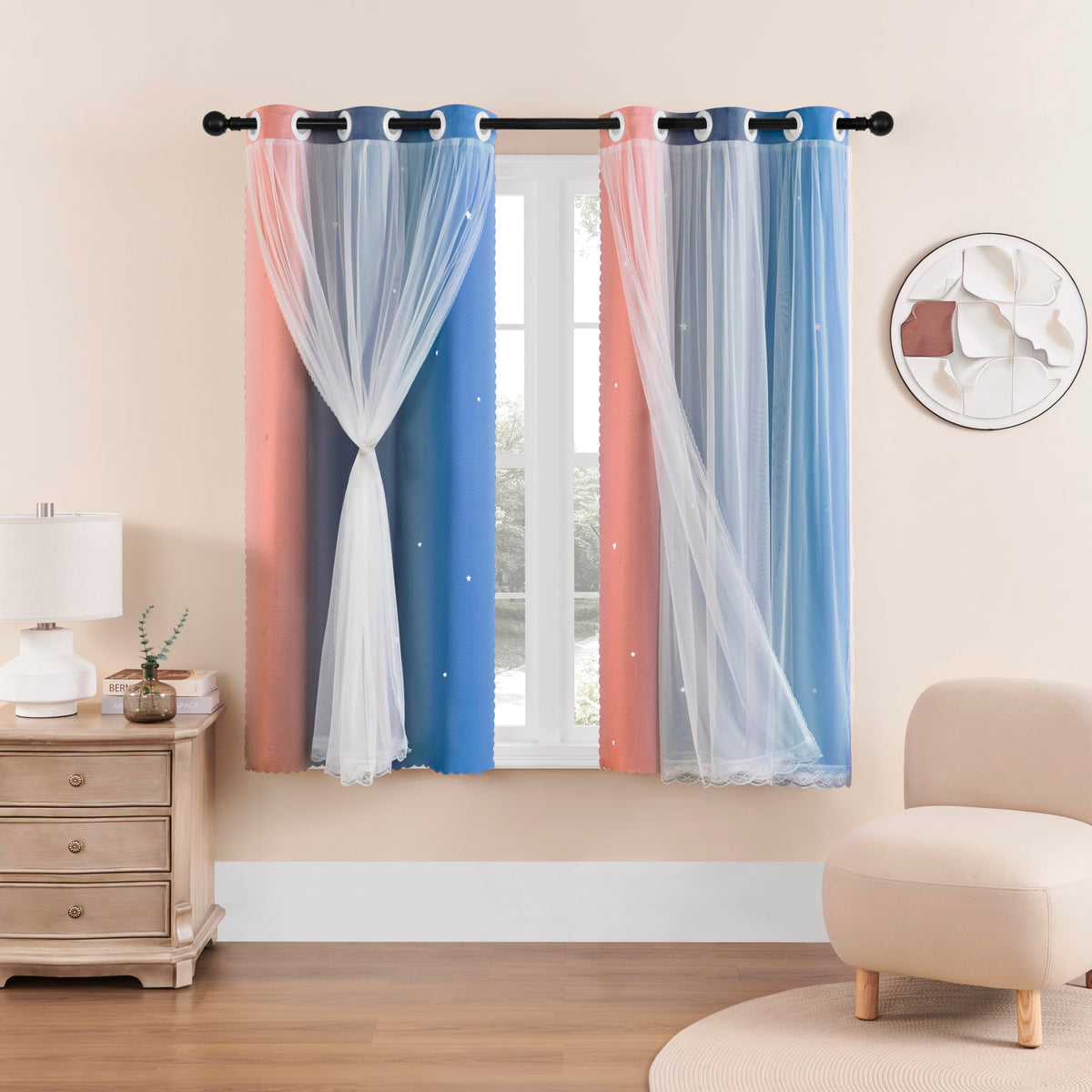 XiDi Curtains for Girls Bedroom Decor, Rainbow Blackout Curtains for Kids/Little Girl Room Decor, Unicorn Wall Decals,Pink Purple Green,63 x 34 inches,1 Panel