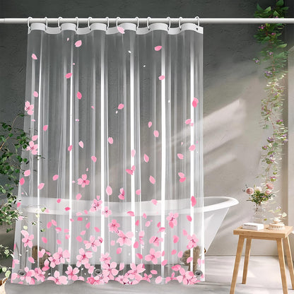 Clear Green Ivy Leaves Shower Curtain Liner, Transparent Plastic Nature Green Botanical Leaf Decorative Waterproof Shower Curtains for Bathroom, 72x72 Weighted Magnetic Shower Curtain Liner with Hooks