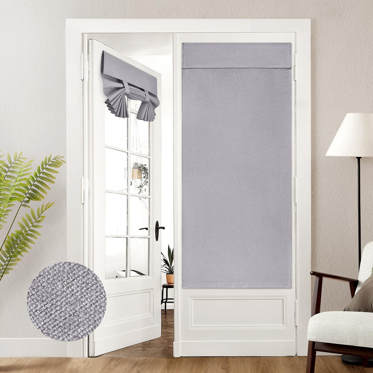 HOMEIDEAS 100% Blackout Linen Door Curtains for French Door 26x68 Inch