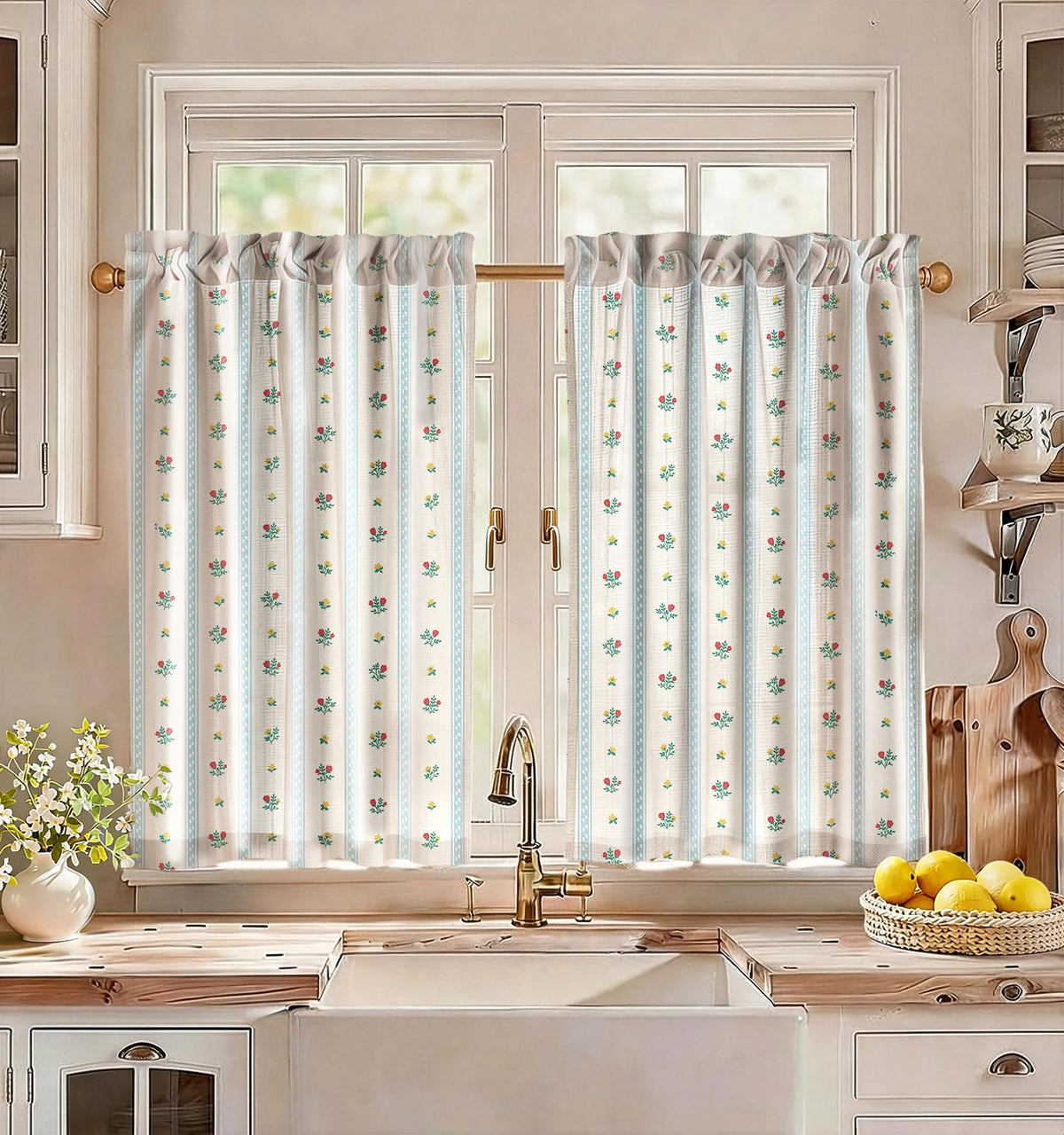 Miss Adola 36 Inch Length Kitchen Tier Curtains Pumpkin Leaf Cafe Curtains