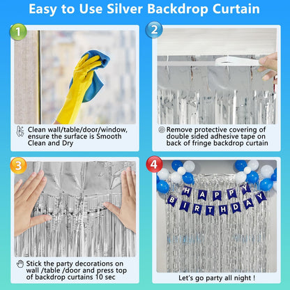 2 Pack Foil Curtain Backdrop Curtains Silver Tinsel Door Streamers Birthday Party Decorations Photo Backdrop Props for Party Graduation Wedding Bachelorette Christmas Baby Shower