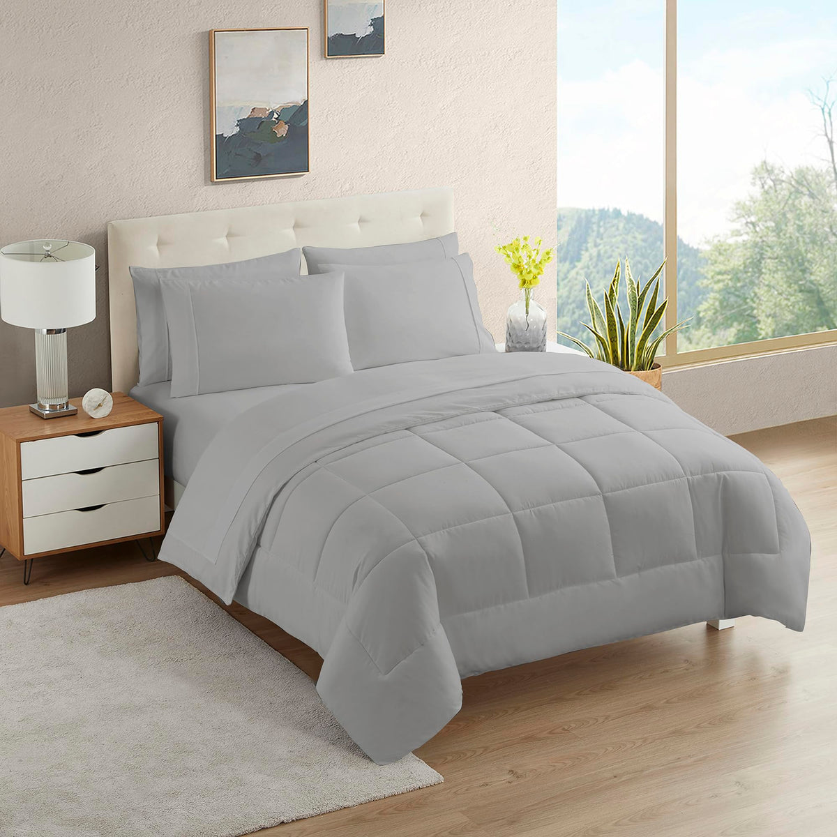 Full Size Comforter Set with Sheets - 7-Piece Bedding Collection - 1 Comforter, 1 Fitted Sheet, 1 Flat, 4 Pillowcases - Deep Pocket - Soft & Breathable Premium Quality - Ideal for All Seasons, Gray