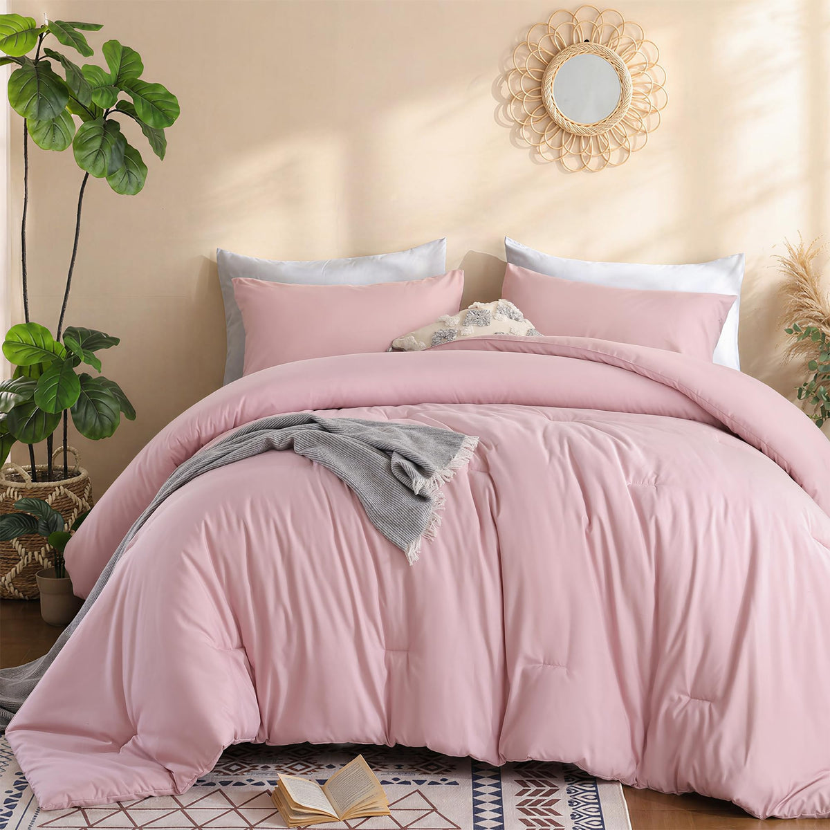 weigelia Pink Comforter Set Full Size, All Season Lightweight Bedding Set