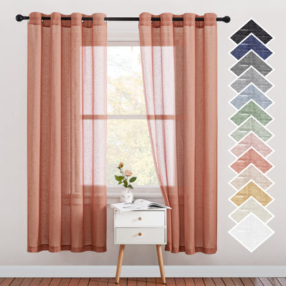 NICETOWN Semi Sheer Linen Ivory Curtains for Bedroom, W52xL84, 2 Panels