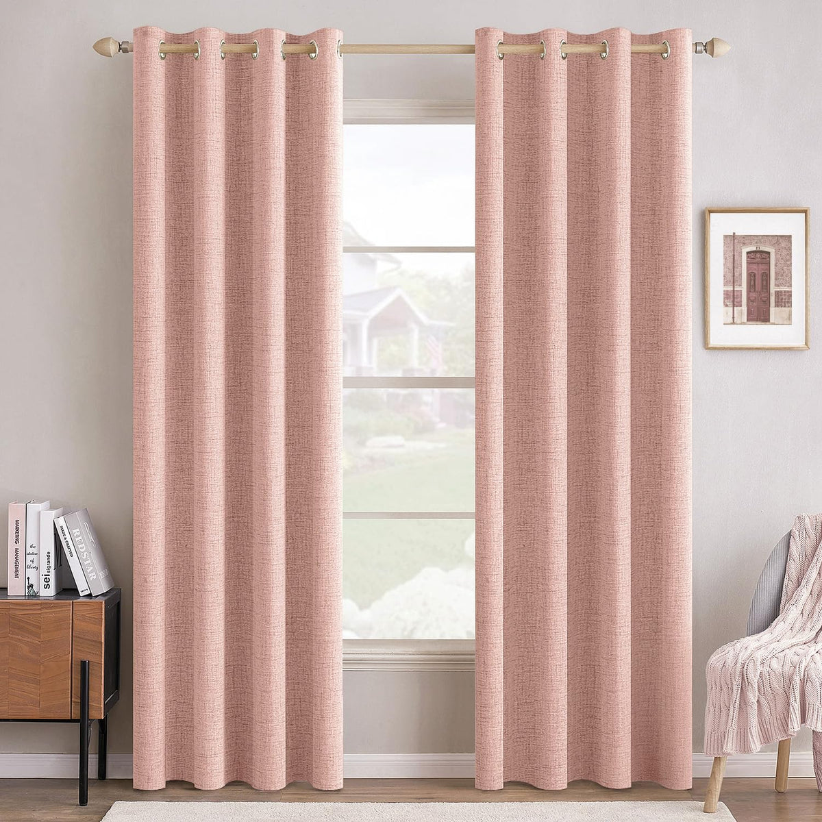 MIULEE 100% Blackout Linen Curtains for Bedroom 52x90 Inches Natural Beige