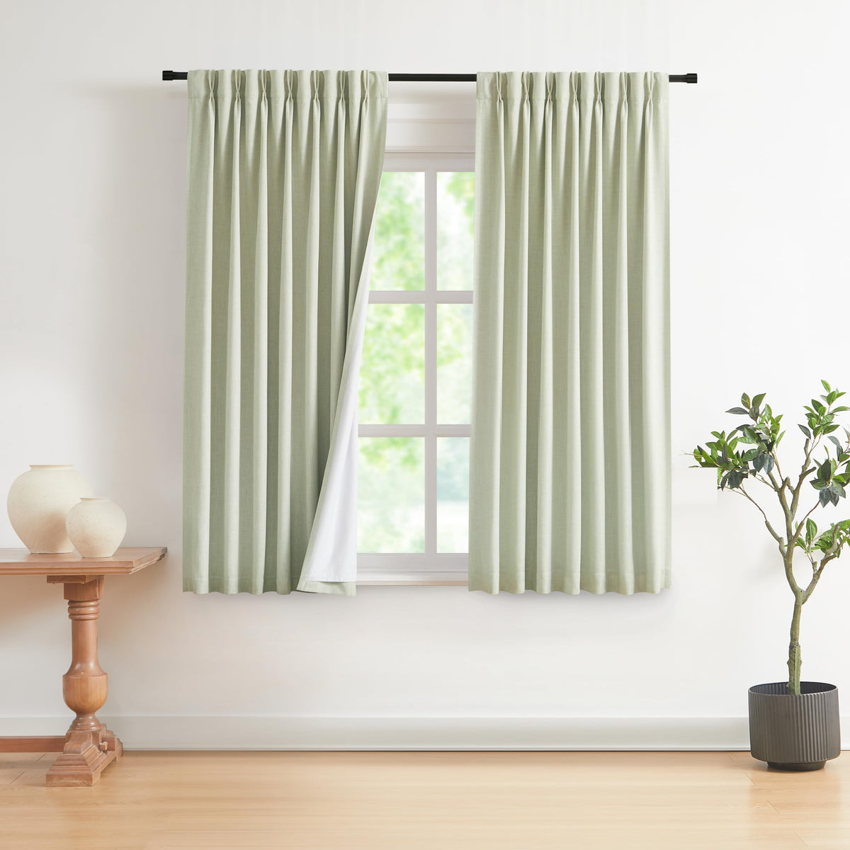 Vision Home Natural Pinch Pleated Full Blackout Curtains Linen Blended Room Darkening Window Curtains 95 inch for Living Room Bedroom Thermal Insulated Pinch Pleat Drapes with Hooks 2 Panel 40"Wx95"L