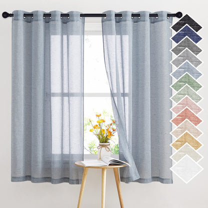 NICETOWN Semi Sheer Linen Ivory Curtains for Bedroom, W52xL84, 2 Panels