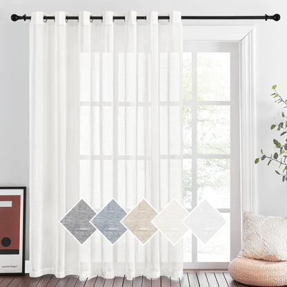 NICETOWN Semi Sheer Linen Ivory Curtains for Bedroom, W52xL84, 2 Panels
