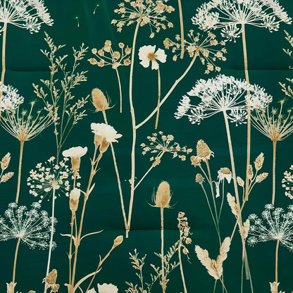 Yiran Queen Comforter Set, 7 Piece Floral Dark Green Dandelion Bed in a Bag