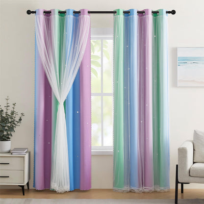 XiDi Blackout Curtains for Girls Bedroom Decor Pink Kids Rainbow Curtains