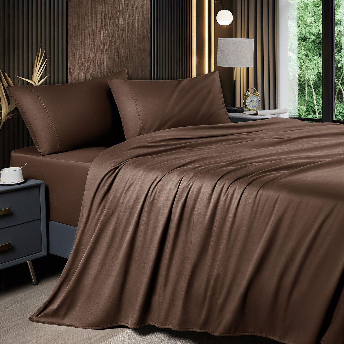 Shilucheng 6 Piece Queen Sheet Sets, Cooling Sheets, Dark Grey