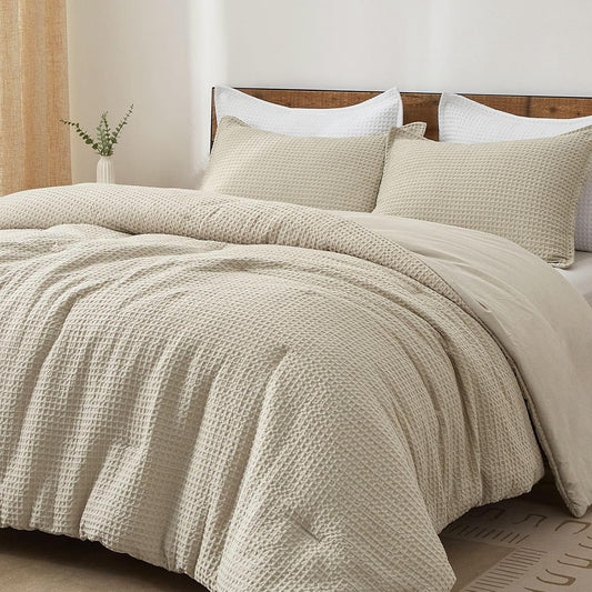 PHF Ultra Soft Waffle Comforter Set 3 Pieces King, Linen