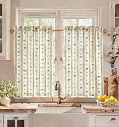 Miss Adola 36 Inch Length Kitchen Tier Curtains Pumpkin Leaf Cafe Curtains