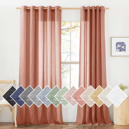NICETOWN Semi Sheer Linen Ivory Curtains for Bedroom, W52xL84, 2 Panels
