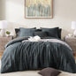 MaiRêve Queen Comforter Set Crinkle Textured Charcoal Grey Bedding 7 Pieces