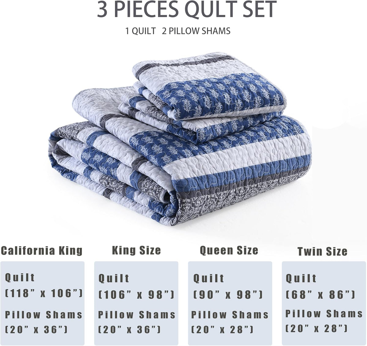 Homzard 100% Cotton Quilt Bedding Set Queen Size Striped Floral Bedspread