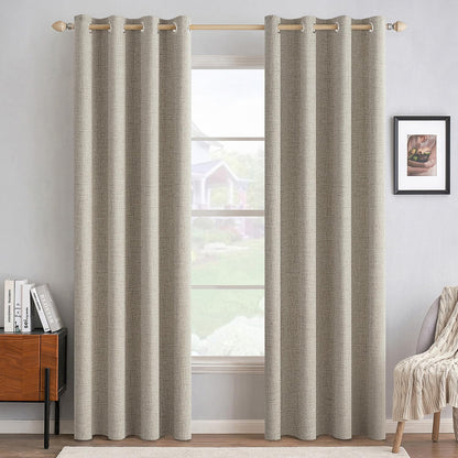 MIULEE 100% Blackout Linen Curtains for Bedroom 52x90 Inches Natural Beige