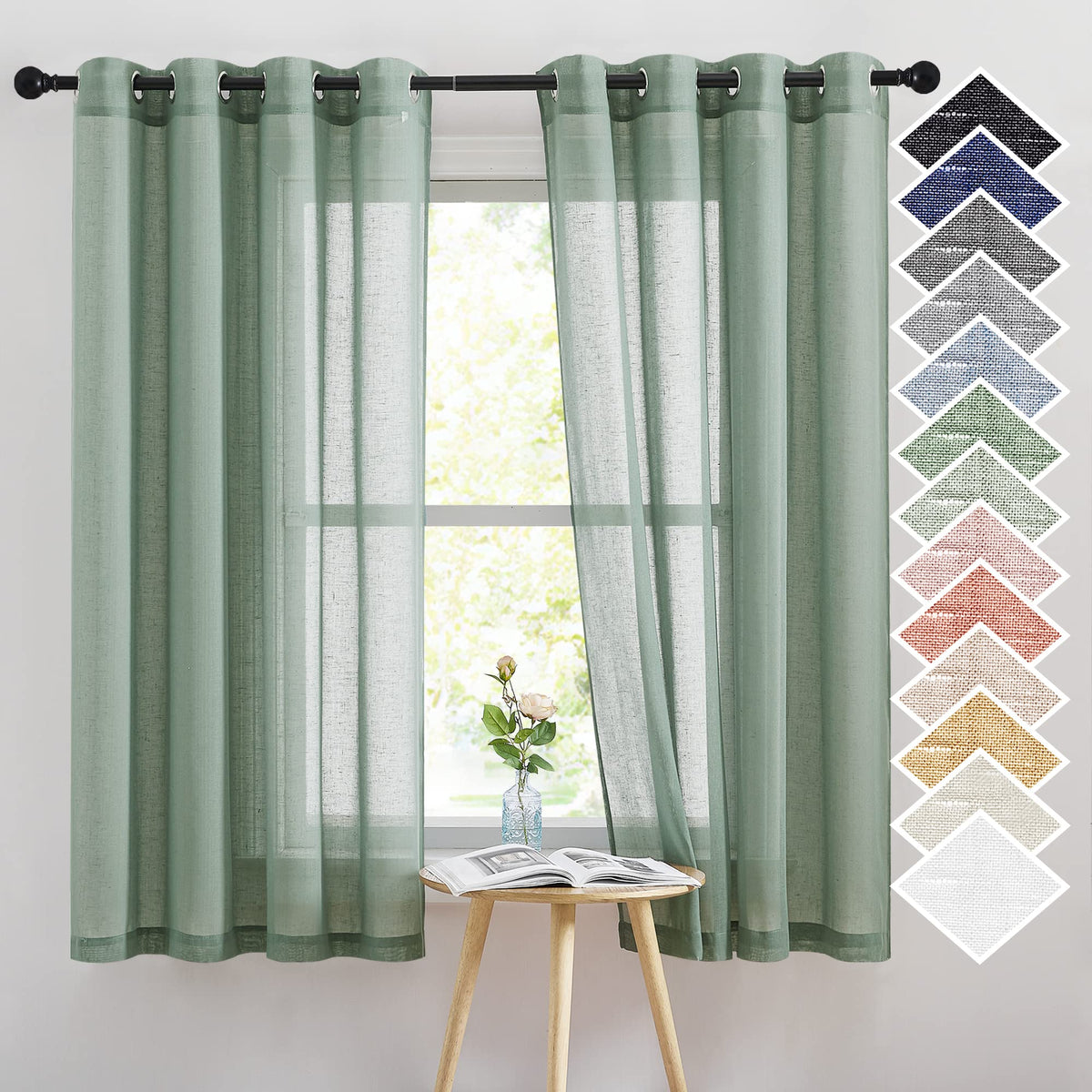 NICETOWN Semi Sheer Linen Ivory Curtains for Bedroom, W52xL84, 2 Panels