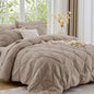 Sasttie Full Size Comforter Set, 7-Piece Bed in a Bag Double, Pintuck Bedding Set for All Season, Includes Comforter, Flat Sheet, Fitted Sheet, Pillowcases and Pillowshams, Beige