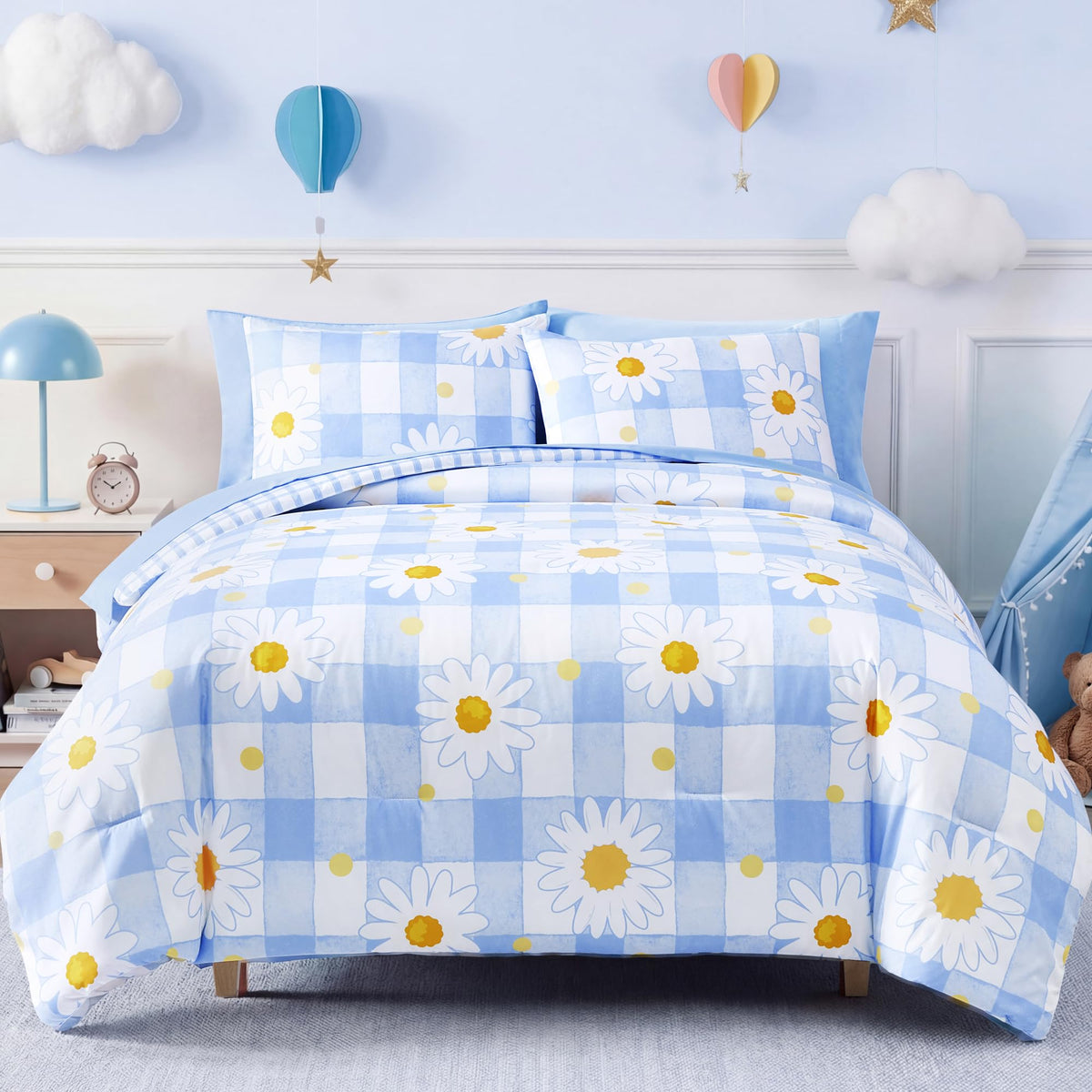 Twin XL Comforter Set for Girls Colorful Checkered Bed in a Bag 5 Pieces