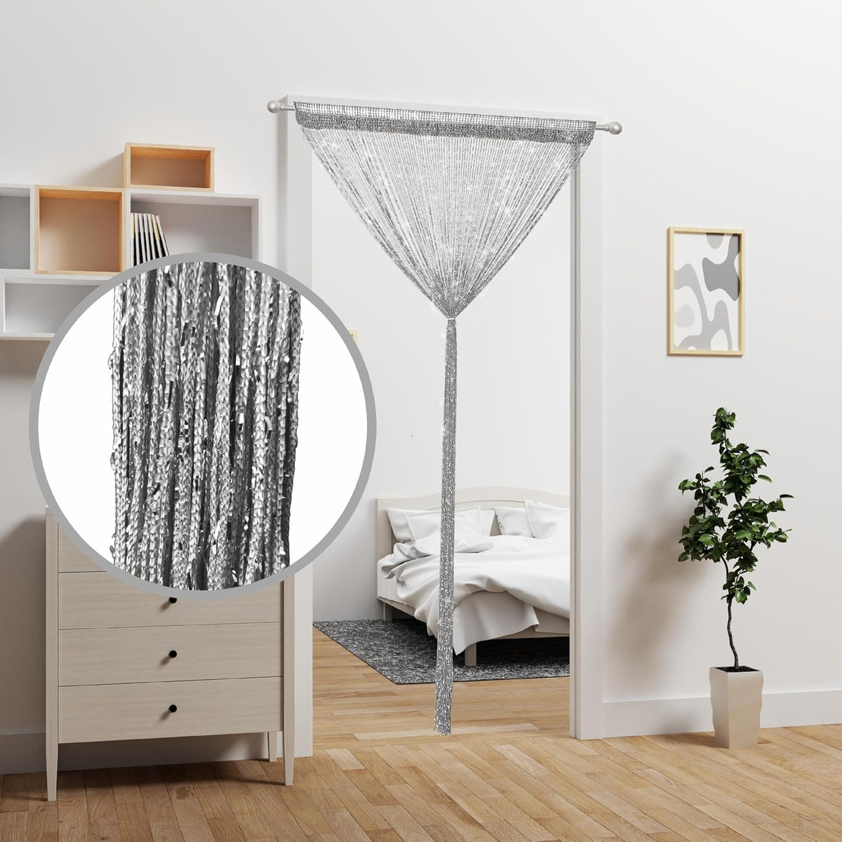 Door String Curtain Doorway Beads Curtains,Hanging Room Divider Beaded Decor Hippie Glitter Fringe Panel Closet Window Doors Sequin Sheer Boho Doors Tassel (Silver)