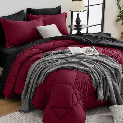 HEVUMYI 7-Piece Full Comforter Set, Dark Grey Bed in a Bag